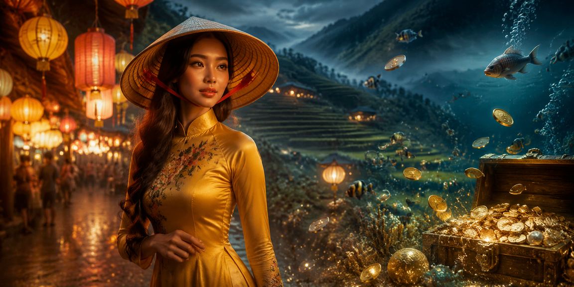 Người phụ nữ đội nón lá tại Hội An tham gia trải nghiệm casino và đặt cược trực tuyến
