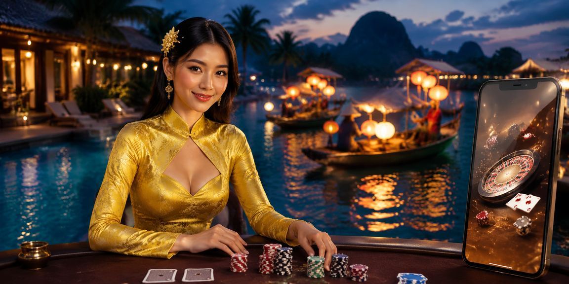 Người phụ nữ mặc áo dài tại Nha Trang tham gia game bài trực tuyến trong không gian thoải mái